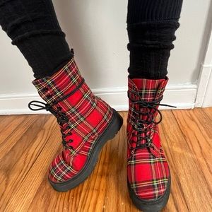 SPRING SALE - Plaid Lace-Up Women's Boots